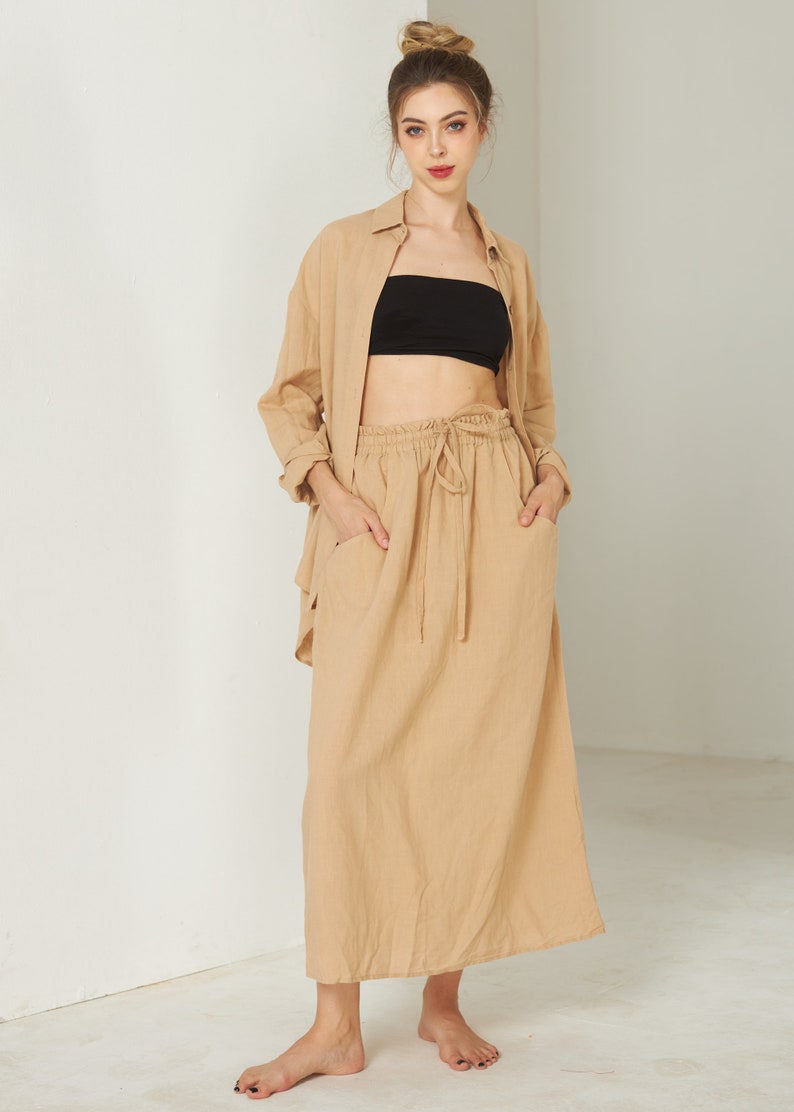 Linen Set Womens Clothing Consists of Linen Shirt Top and Linen Skirt Linen Midi Skirt Linen Set Top Shirt and Midi Skirt image 7