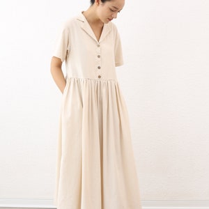 Casual Midi Dress for Women  - Summer Midi Dress - Classic Linen Dress Women -  Simple Linen Dress Plus Size – Short Sleeves Linen Dress