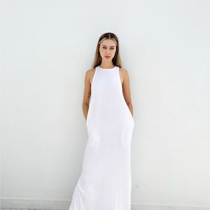 Long Linen Dress Linen Summer Dress Linen Maxi Dress Sleeveless Linen Dress Washed Linen Dress Linen Dress with Pockets zdjęcie 1