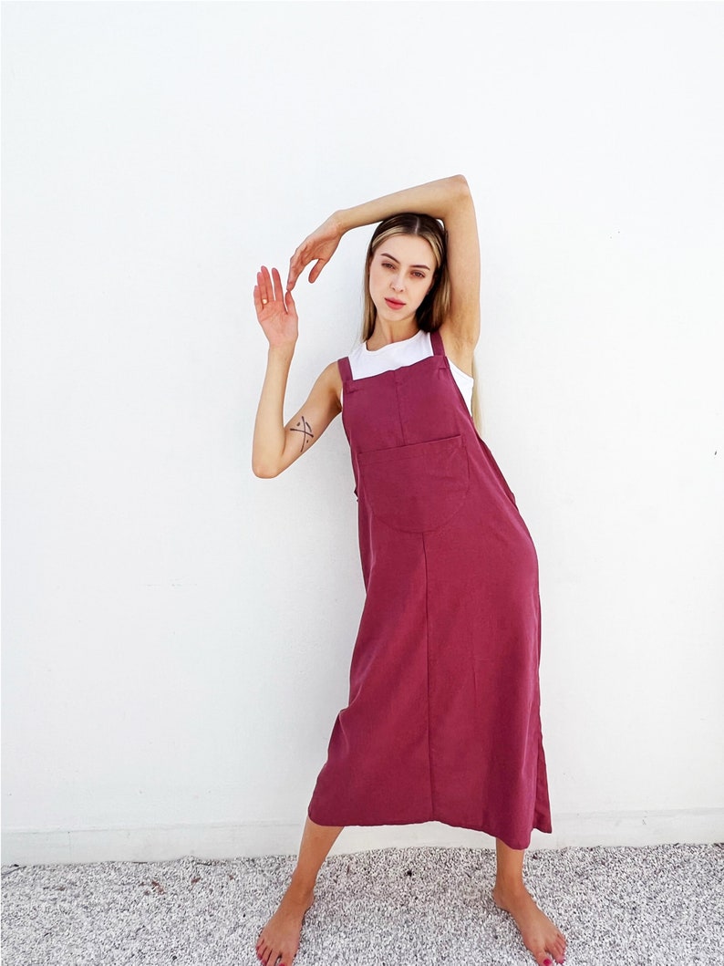 Linen Apron Dress Linen Long Pinafore Dress Overall Dress Maxi Jumper Dress Washed Linen Pinafore Dress Summer Pinafore image 1