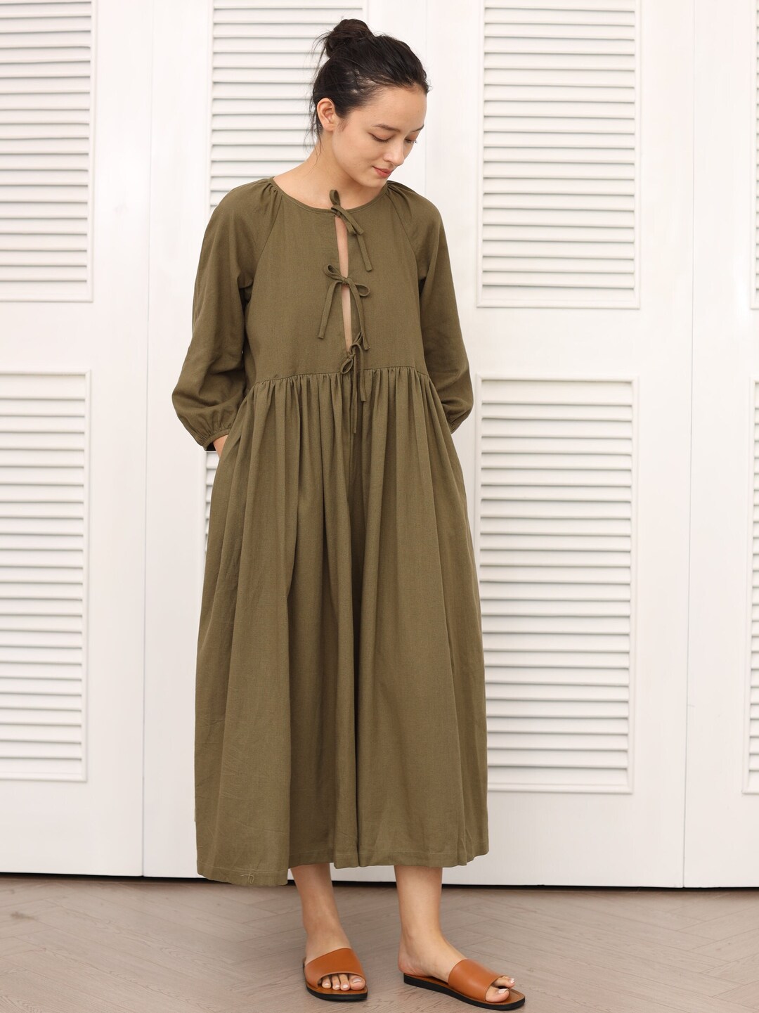 Long Sleeved Linen Dress - Cocktail Linen Dress - Summer Dress - Linen ...