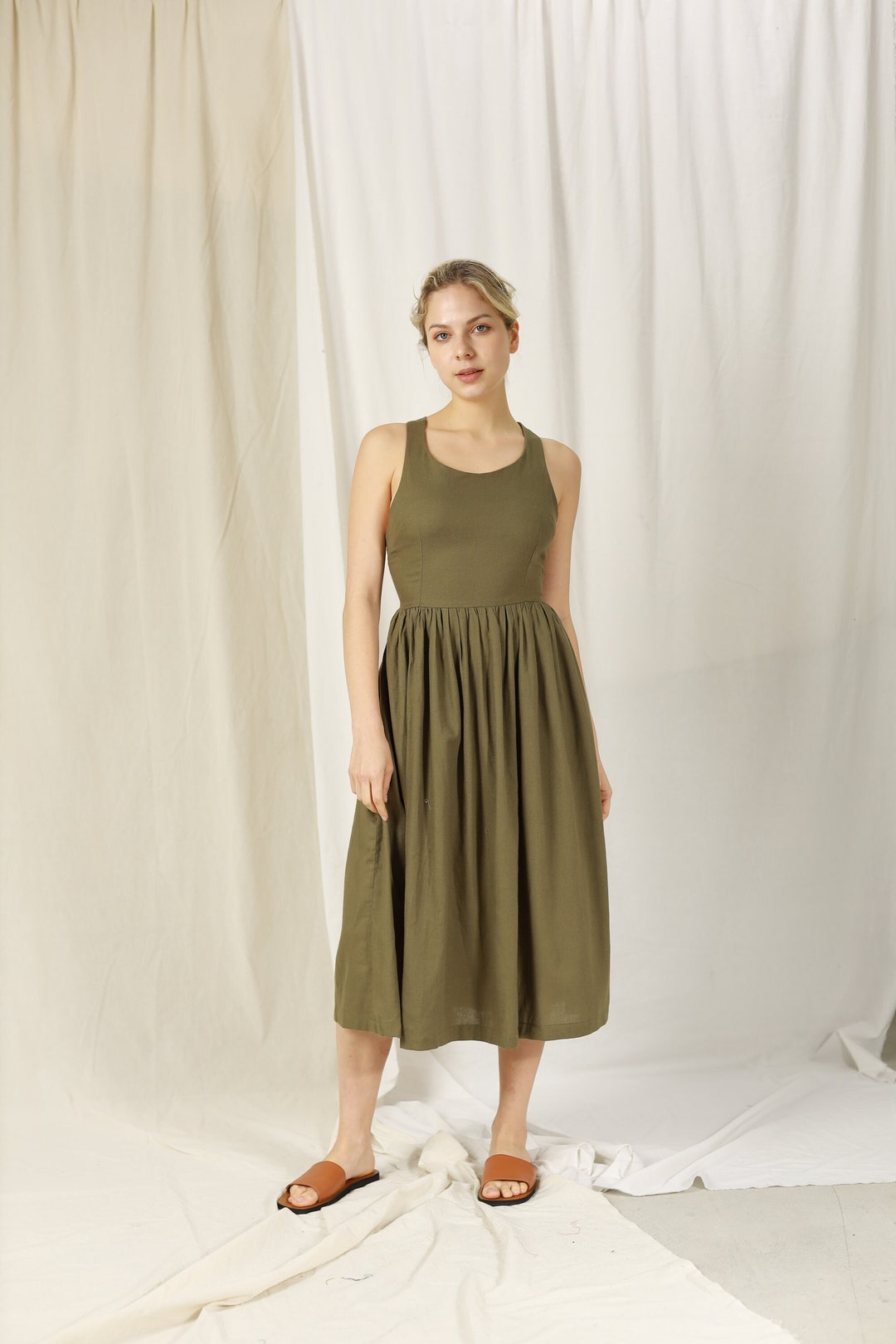 Apron Linen Dress - Cross Back Linen Dress - Midi Linen Dress - Summer Linen Dress - Sleeveless Midi Dress - Open Back Linen Dress Apron Linen Dress - Cross Back Linen Dress - Midi Linen Dress - Summer Linen Dress - Sleeveless Midi Dress - Open Back Linen Dress