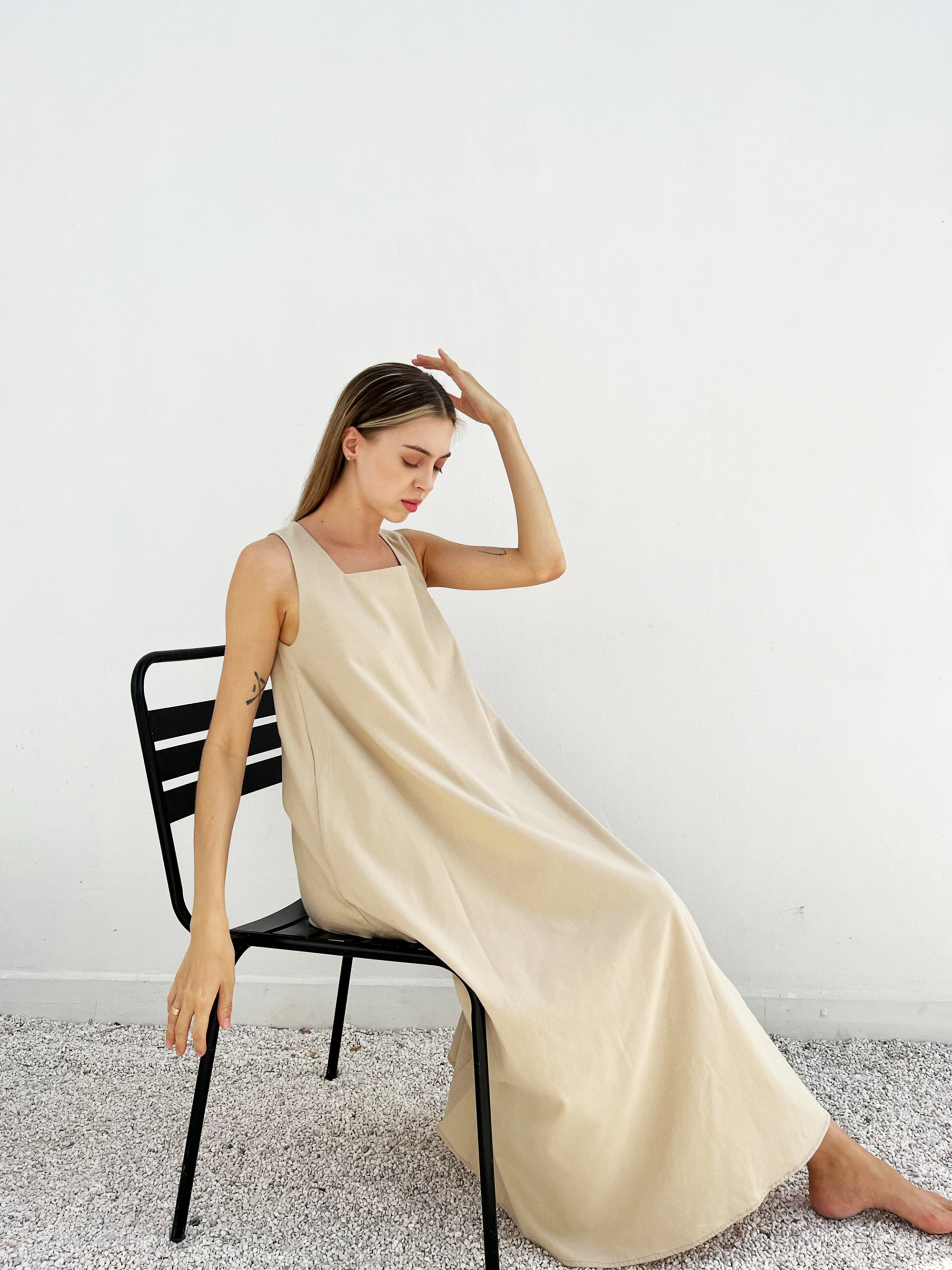 Birdie Linen Square Neck Dress