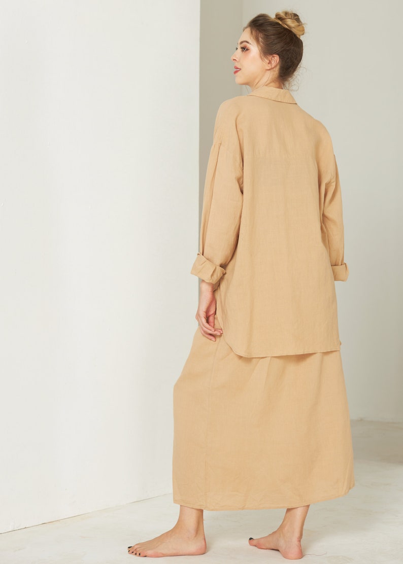 Linen Set Womens Clothing Consists of Linen Shirt Top and Linen Skirt Linen Midi Skirt Linen Set Top Shirt and Midi Skirt image 4