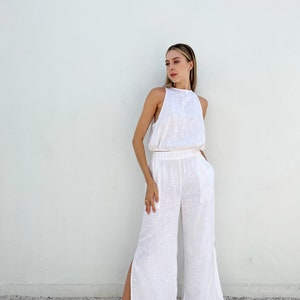 Linen Set Clothing Long Linen Pants and Linen Top Sleeveless Linen Beach Suit Linen Wide Trousers Linen Top Sleeveless image 6