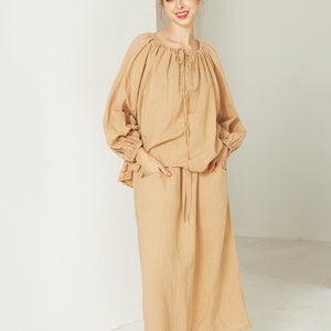 Linen Set Womens Clothing consists of Linen Wrap Top and Linen Skirt - Linen Midi Skirt - Linen Set Top and Midi Skirt