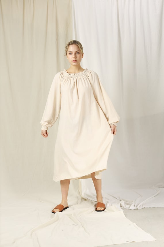 Linen Night Dress – Women Summer Dress – Maxi Linen Dress with Long Sleeves – Long Nightgown Dress – Plus Size Linen Dress