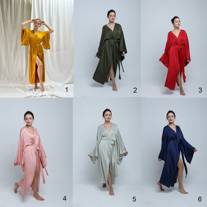 Plus Size Silk Robe for Women Bridesmaid Robe Silk Kimono Robe Floor Length for Women Long Robe for Bridal image 6