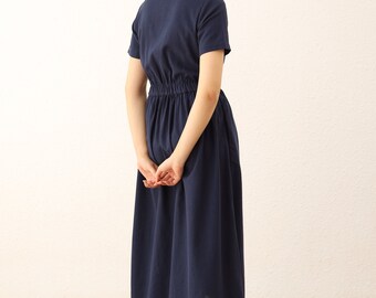 Designer Womens Dresses Linen Blend Dresses Uk Linen Midi Dress With Elastic Waist Linen Short Sleeves Designer Womens Dresses Linen Blend Dresses Uk Linen Midi Dress With Elastic Waist Linen Short Sleeves