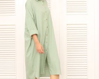 Robe en lin à manches longues - Robe chemise en lin - Robe chemise d’été - Vêtements en lin pour femmes – Robe chemise oversize pour femmes