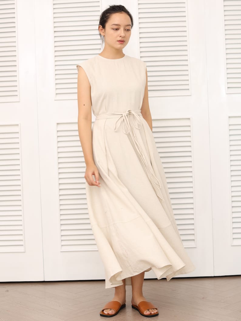 Long Linen Dress Linen Summer Dress Linen Maxi Dress Sleeveless Linen Dress Washed Linen Dress Linen Dress with Pockets image 2