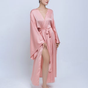 Plus Size Silk Robe for Women - Bridesmaid Robe Pink Color - Silk Kimono Robe Floor Length for Women - Long Robe for Bridal