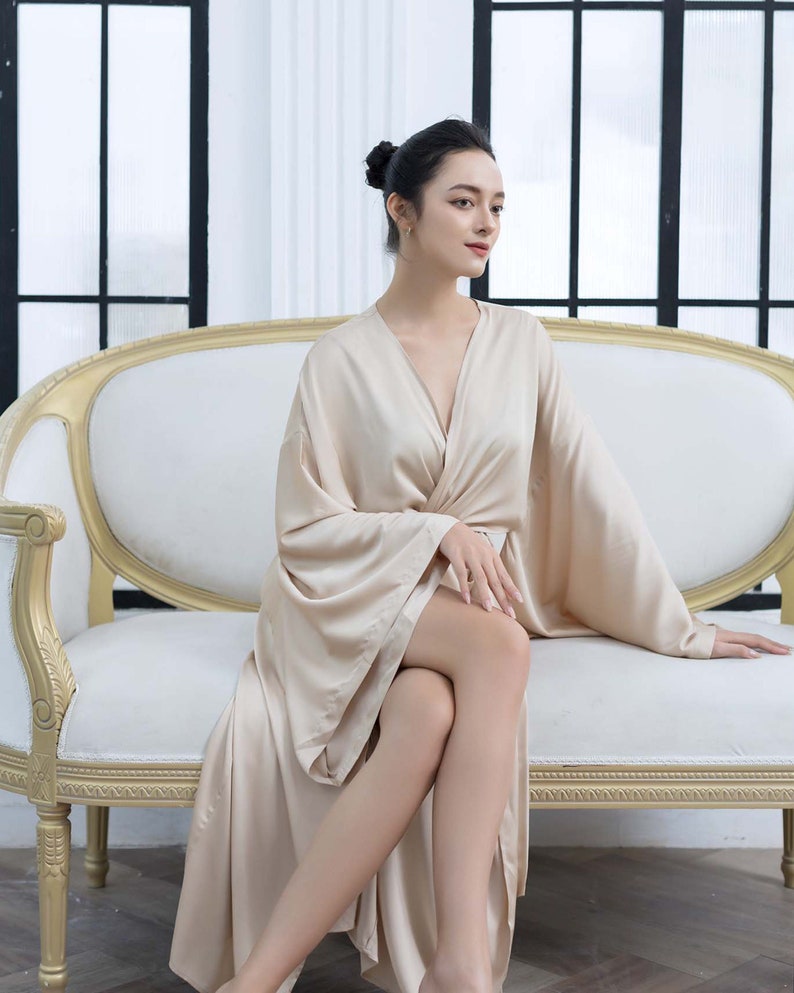 Plus Size Silk Robe for Women Bridesmaid Robe Silk Kimono Robe Floor Length for Women Long Robe for Bridal image 1