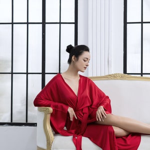 Plus Size Seidenrobe für Frauen - Brautjungfer Robe - Seidenkimono-Robe bodenlang für Frauen - lange Robe für Braut