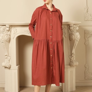 Linen Shirt Dress - Long Sleeve Shirt Dress -  Womens Linen Summer Dress -  Midi Long sleeves Dress - Plus Size Dress -  Boho Style Dress