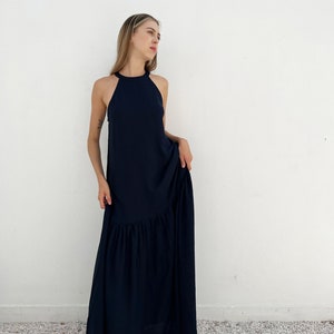 Linen Dress in Maxi Floor Length - Soft Linen Sleeveless Dress – Drop Ruffle Maxi Linen Dress – Maxi Washed Linen Summer Dress