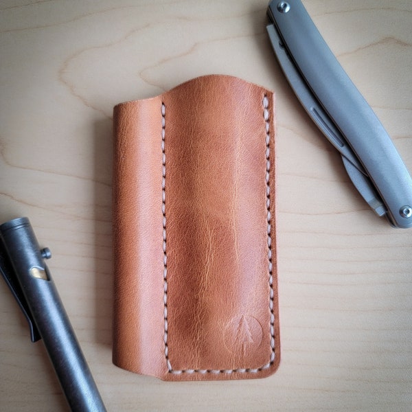 The Professional - Handmade EDC Leather Knife Slip with Pen Loop - Horween Tan