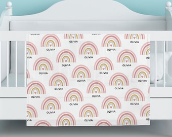 Boho Rainbow Baby Blanket, Name Blanket for Kids, Baby Shower Gift for Girl, Gift for Newborn