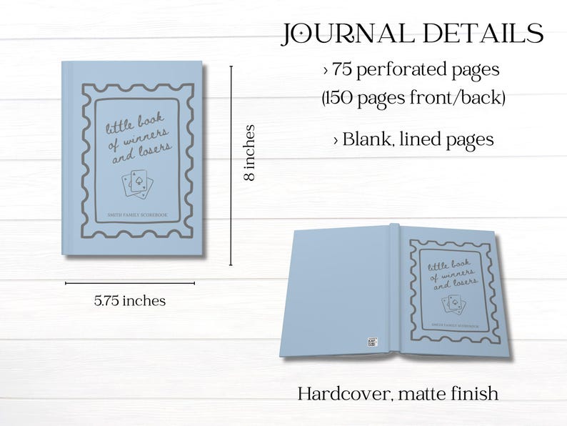 K&ouml;nnte beinhalten: Hellblaues Hardcover-Journal mit matter Oberfl&auml;che. Der Einband tr&auml;gt den Text "little book of winners and losers" in einem dekorativen Rahmen. Das Journal ist 20 cm hoch und 14,6 cm breit, mit 75 perforierten Seiten.