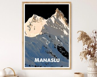 Manaslu, Wall Print, Unframed A3/A4/A5, Poster, Art, Kitchen/Bedroom Print, Gift, Himalayas, Nepal, Mountain, Nature, Climbing, Print