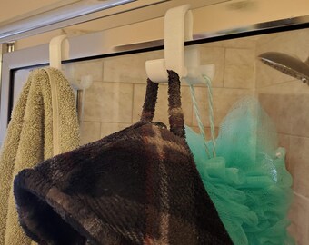 Over Glass Shower Door or Side Hook White Bath Sheet Towel Robe Hangers 2pc set Bathroom Organizer