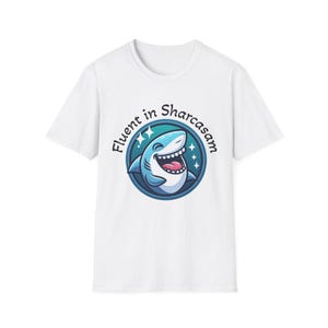 Funny Shark T-Shirt: Fluent in Sharcasm Graphic Tee, Humorous Ocean Animal Shirt, Cute Sea Life Gift for Men Women Teens