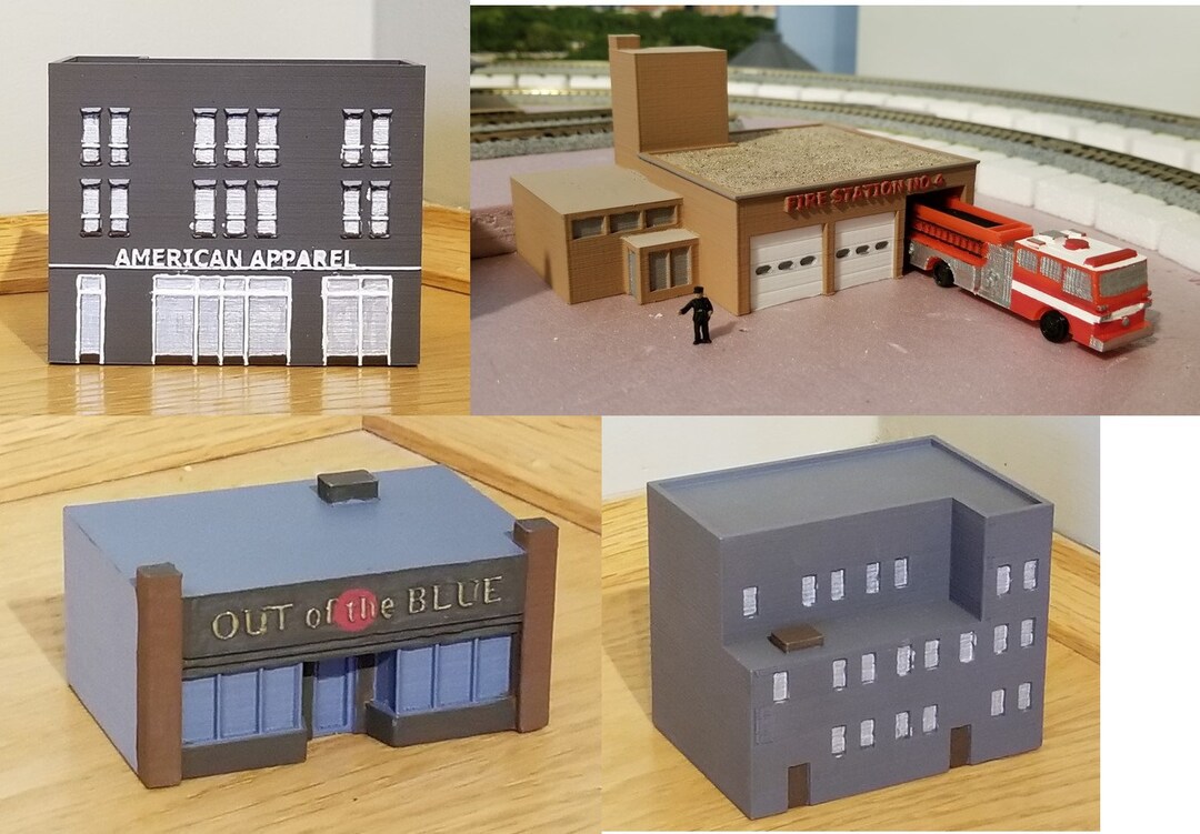 N Scale Set of 3 Store, Commercial Building and One Story Main Street