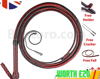 4 - 12 Feet Indiana Jones Leather Kangaroo Bull Whip 16 Plaits Leather Bullwhip Belly and Bolster Construction Equestrian Cowhide Cowboy