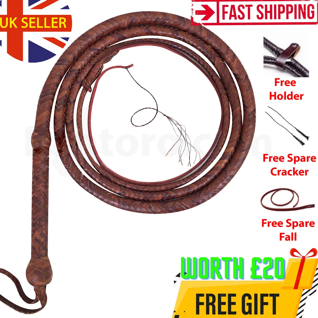 4 to 24 Feet Kangaroo Leather Bull Whip 16 Plaits Brown Leather
