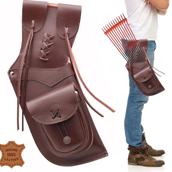 Traditional waist Quiver side Bow Buck Trail Archery Field Hunting Quiver arrows Leather Quiver Pouch Holder Bag waist Mounted
