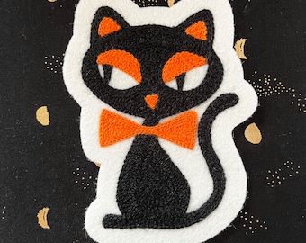 Chainstitch Embroidered Halloween Retro Black Cat Iron-on Patch | Cute Retro Spooky Patch