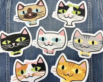 Retro Style Kitty Cat Patch with Bow Customizable Chainstitched Iron-On Patch | Gray Tabby, Siamese, Calico, Orange, White, or Black