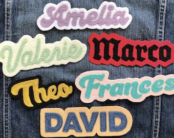 Handmade Chainstitch Embroidery Custom Personalized Iron-On Name Patches - Choose Your Own Colors and Font | For Jackets, Backpacks and More