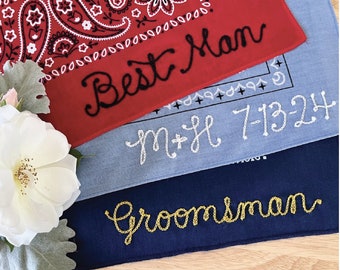 Custom Personalized Chainstitched Bandana | Bridal Party, Groomsman, or Best Man Gift | Vintage Retro Wedding | Western Style Wedding