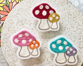 Cute Double Mushroom/Toadstool Handmade Chainstitch Embroidery Iron-On Patch - Choose Your Color