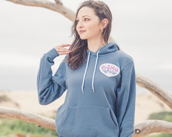Chainstitched Pismo Beach California Clam Patch Pullover Hoodie Sweatshirt - Steel Blue