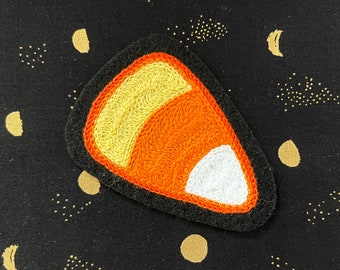 Chainstitch Embroidered Halloween Candy Corn Iron-on Patch | Cute Retro Spooky Patch