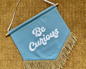 Custom Chainstitched Embroidered Nursery/Baby/ Kids Room Personalized Canvas Fabric Name Sign/ Banner Wall Hanging with Optional Fringe