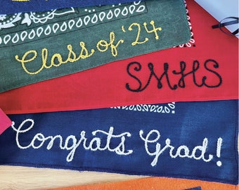 Custom Personalized Chainstitch Embroidered Bandana with Name or Year | Graduation Gift for High School, College, University Student