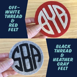 Round vintage style custom retro collegiate chainstitch embroidery monogram iron on patch choose your own colors bright colorful felt