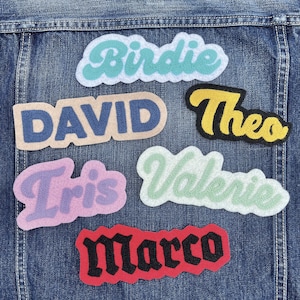 Custom Personalized Iron-On Name Patch - Handmade Chainstitch Embroidery - Choose Your Own Colors and Font | For Jackets, Backpacks and More