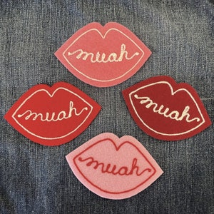 Muah Kiss Lips Chainstitched Patch | Iron On | Choose Your Color | Valentines Gift for Girlfriend Rockabilly Vintage Style Patch for Jacket