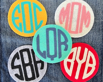 Round Retro Monogram Patches - Custom Personalized Iron-On 3.5 inch Diameter - Handmade Chainstitch Embroidery - Choose Your Own Colors!