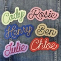 Custom Name Patch with Cursive Script Font | Handmade Chainstitch Embroidered Personalized Iron-On Name or Word Patches on Felt