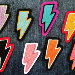 Handmade Chainstitch Embroidery Iron-On Patch - Lightning Bolt Patch - Choose Your Own Colors / Denim Jackets, Backpacks Cool Patch for Kids
