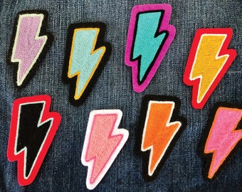 Handmade Chainstitch Embroidery Iron-On Patch - Lightning Bolt Patch - Choose Your Own Colors / Denim Jackets, Backpacks Cool Patch for Kids