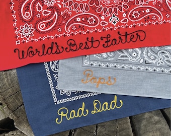 Custom Personalized Chainstitched Bandana | Father's Day Dad’s Gift | Vintage Retro Script Embroidery | Gift for Men