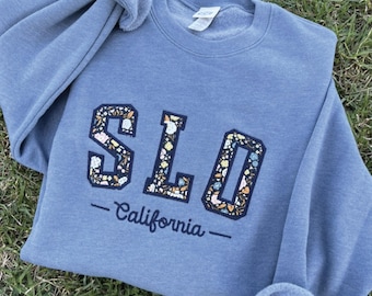 SLO Floral Applique Crewneck Sweatshirt: San Luis Obispo California College Style