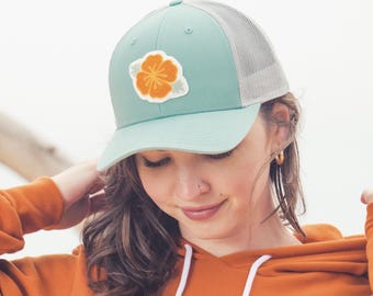 California Poppy Trucker Hat: Chainstitched Flower Patch, Richardson 115