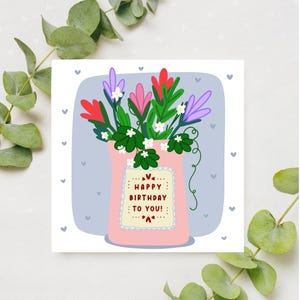 Alles Gute zum Geburtstag, Traditionelle Vase Illustrierte Geburtstagsgrußkarte